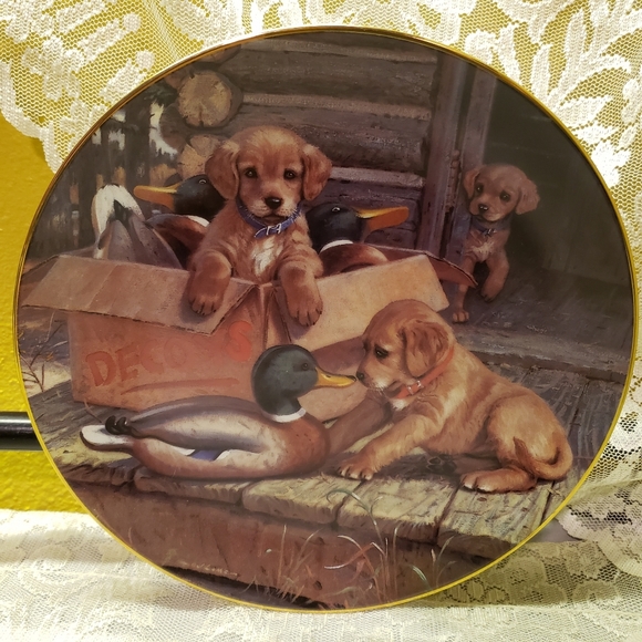 HP 😊 Vtg 94 Puppy Plate "All In A Days Work" Decoy - Picture 2 of 5